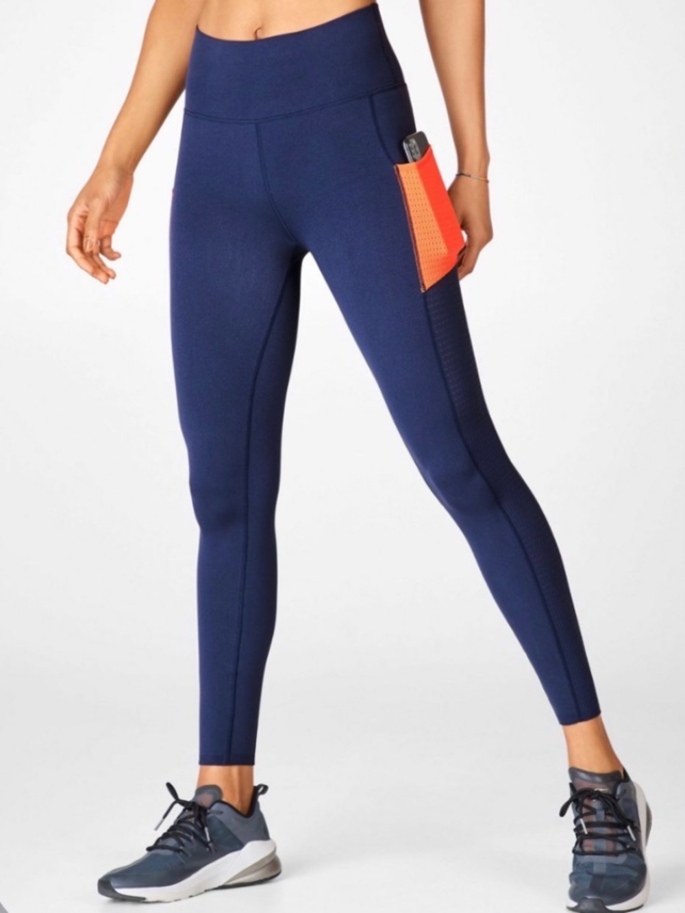 Fabletics Aegean/Orange Fizz High Waisted SculptKnit® Pocket Leggings Size Small